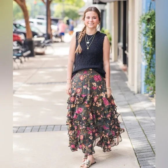 NEW FREE PEOPLE Lolita Maxi Skirt / Wash Black Combo Size Medium - Picture 3 of 9